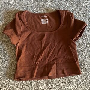 Wild Fable Chocolate Ribbed Knit Crop Top